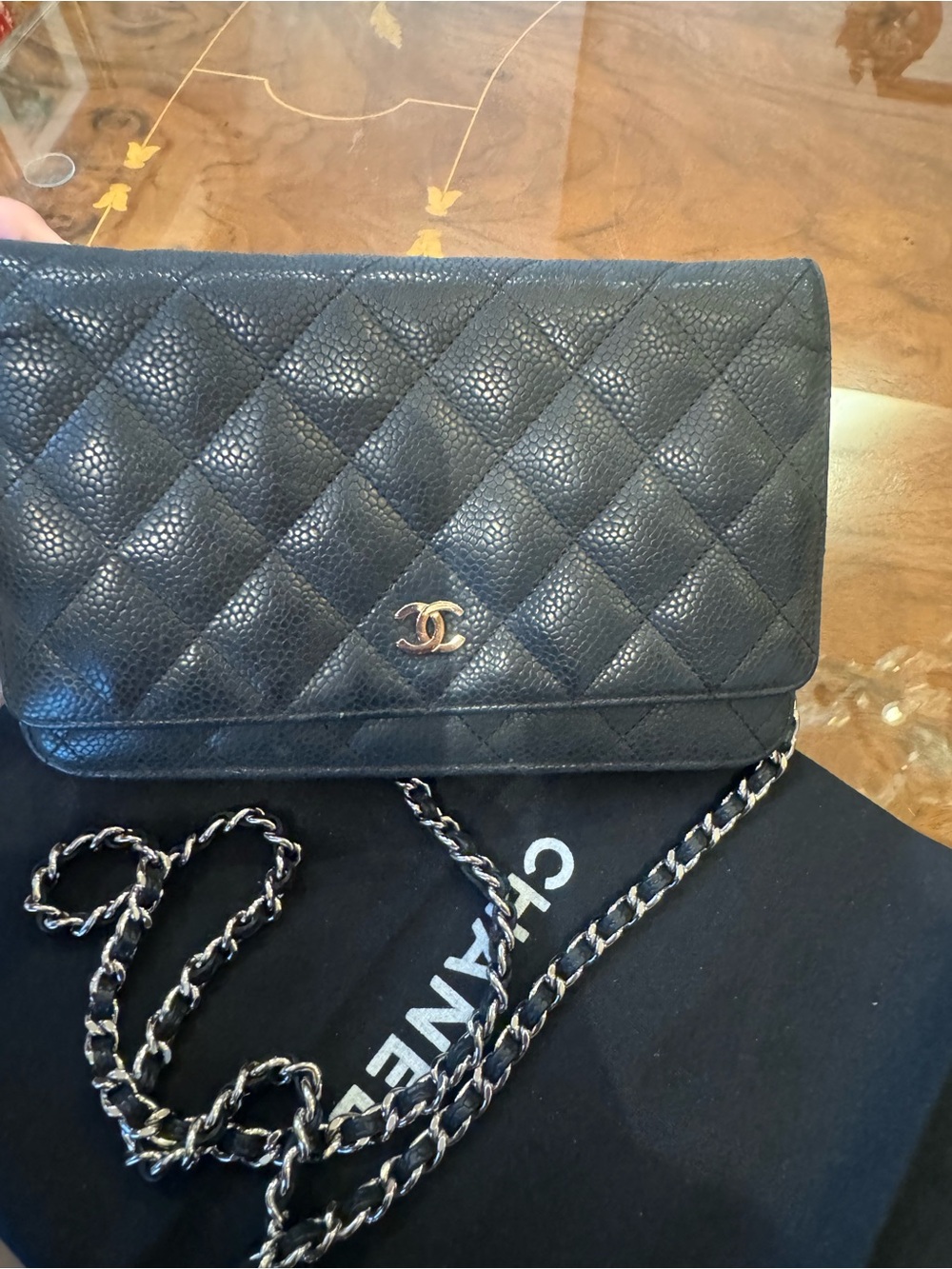 CHANEL Black Quilted Caviar Leather Wallet on Chain with Gold CC - Picture 9 of 16
